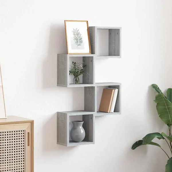 Étagères Murales avec étagère 4 pcs Gris Sonoma 26 x 15 x 26 cm