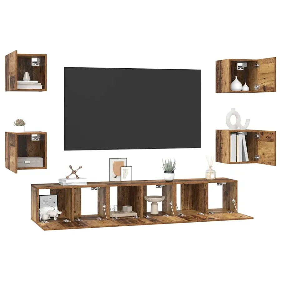 Ensemble meuble TV 7 pcs Bois Ancien Bois d'ingénierie - 3