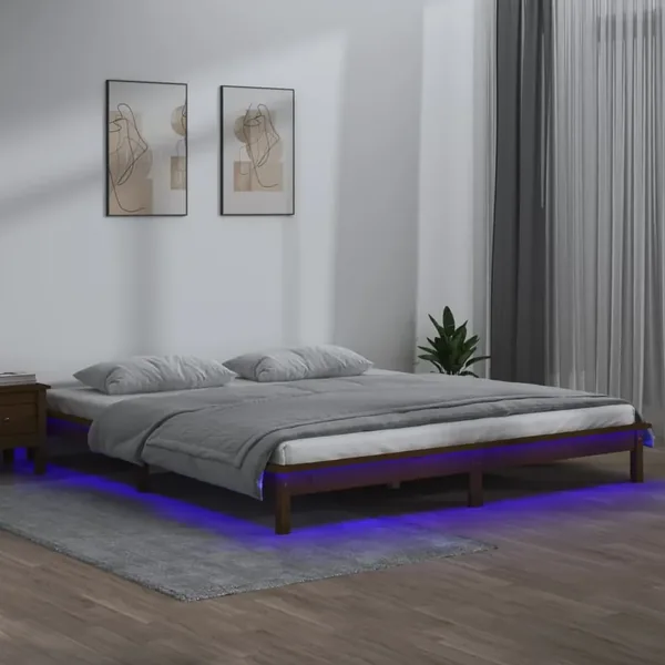 Cadre de lit à LED sans matelas 140x190 cm bois massif