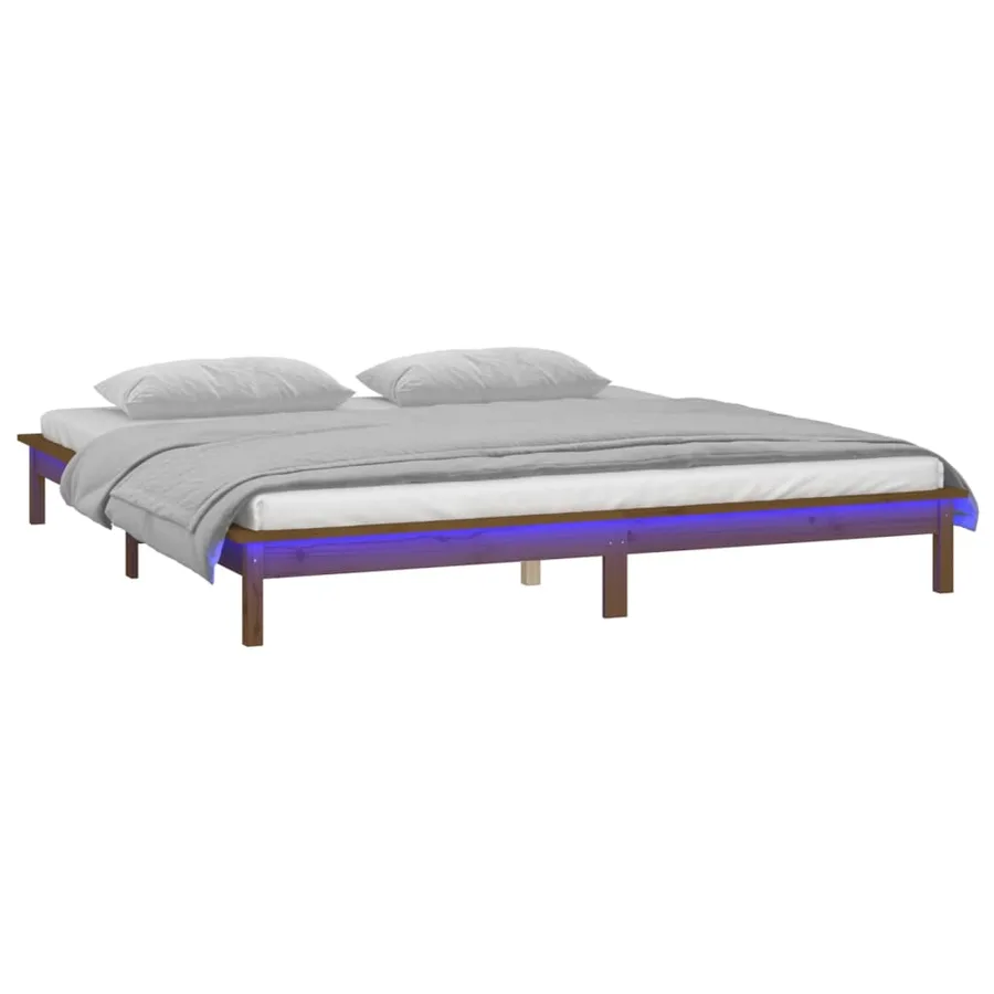 Cadre de lit à LED sans matelas 140x190 cm bois massif - 3