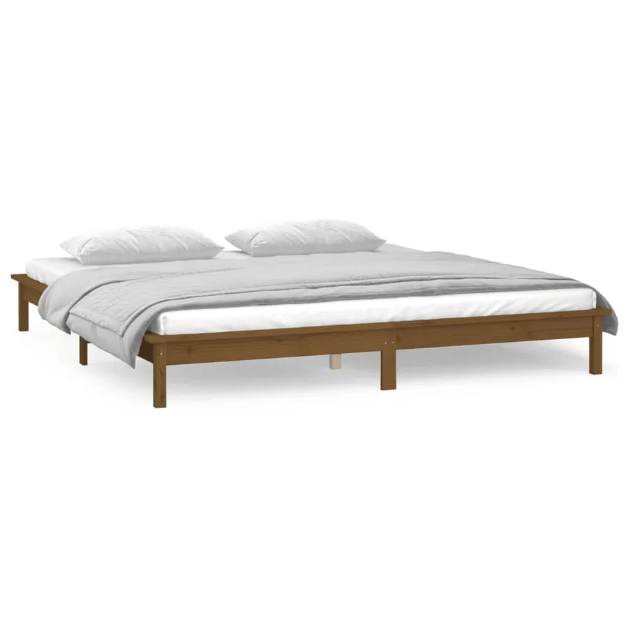Cadre de lit à LED sans matelas 140x190 cm bois massif - 4