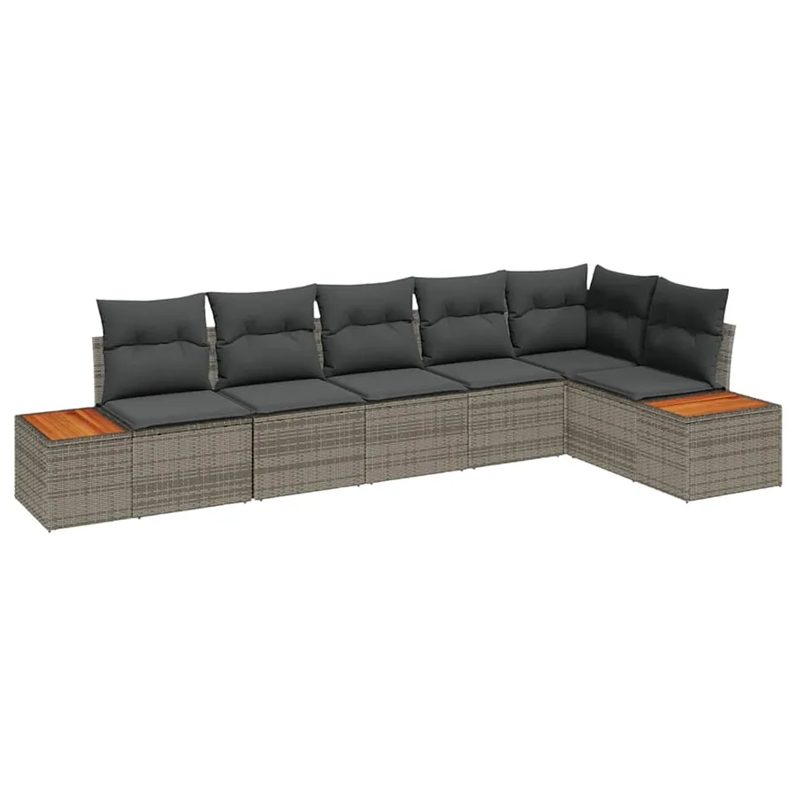 Ensemble de canapé de jardin avec coussin 6 pcs Gris Polyrotin - 2