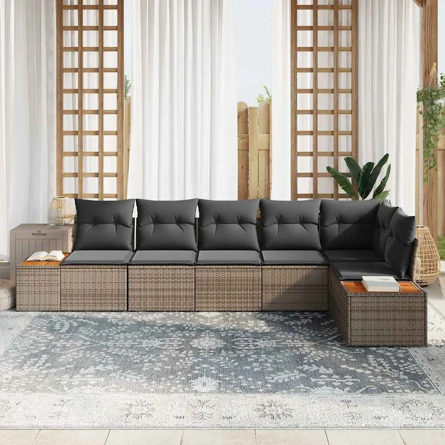 Ensemble de canapé de jardin avec coussin 6 pcs Gris Polyrotin - 3