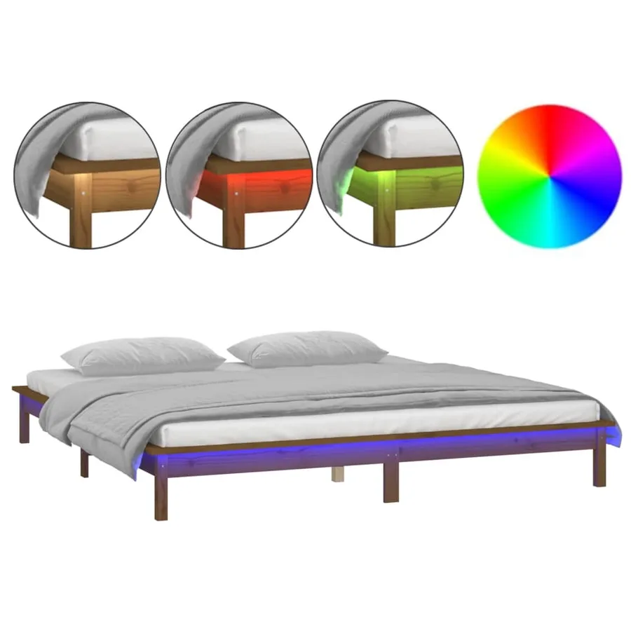 Cadre de lit à LED sans matelas 140x200 cm bois massif - 2
