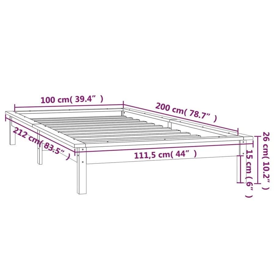 Cadre de lit à LED sans matelas noir 100x200 cm bois massif - 13