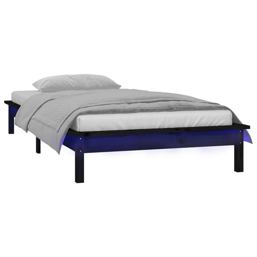 Cadre de lit à LED sans matelas noir 100x200 cm bois massif - 3