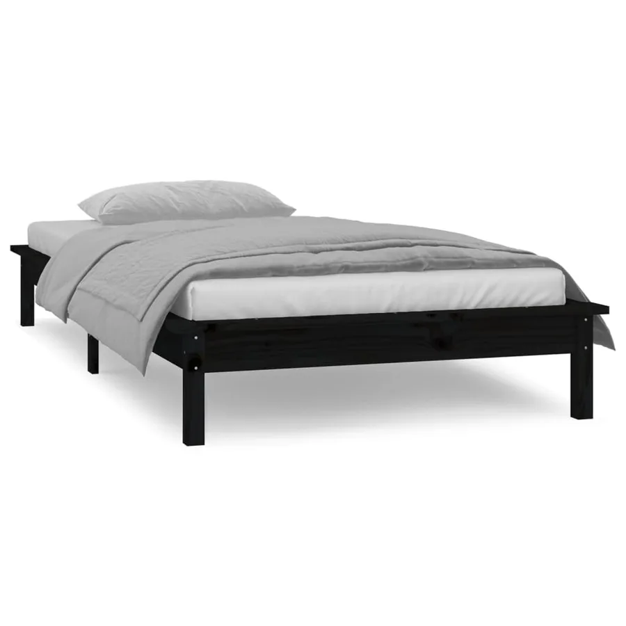 Cadre de lit à LED sans matelas noir 100x200 cm bois massif - 4
