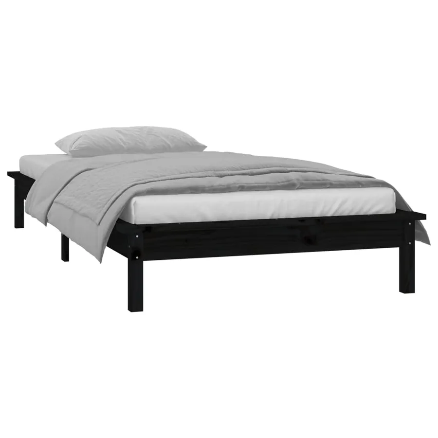 Cadre de lit à LED sans matelas noir 100x200 cm bois massif - 5