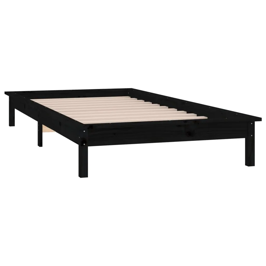 Cadre de lit à LED sans matelas noir 100x200 cm bois massif - 6