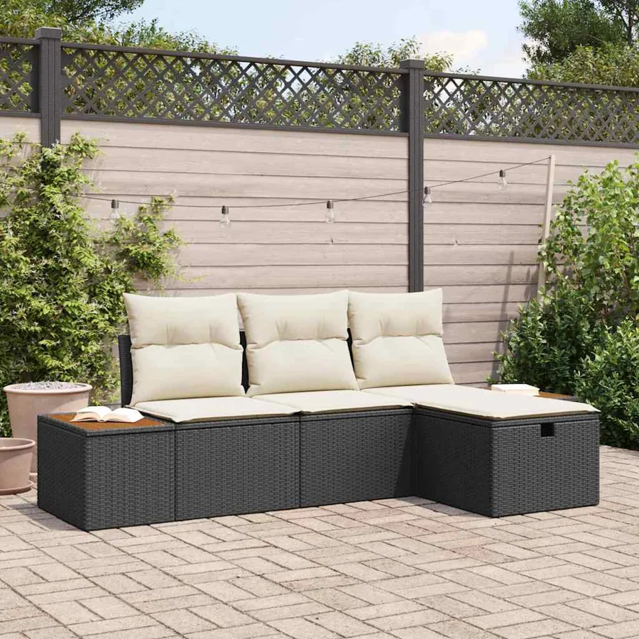 Ensemble de canapé de jardin avec coussin 4 pcs Noir polyrotin