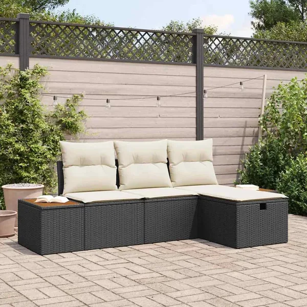 Ensemble de canapé de jardin avec coussin 4 pcs Noir polyrotin