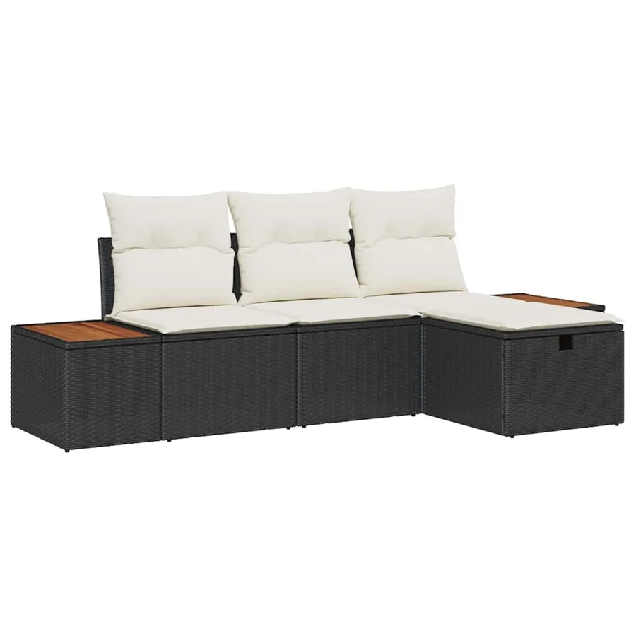 Ensemble de canapé de jardin avec coussin 4 pcs Noir polyrotin - 2