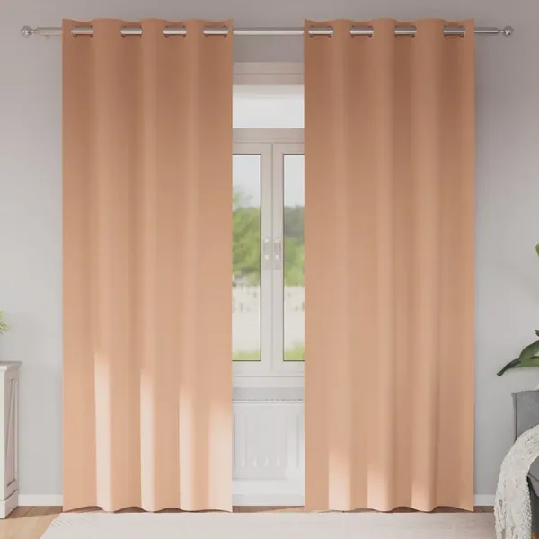 Rideaux occultants avec anneaux 2 pcs Marron Clair 225 x 140 cm