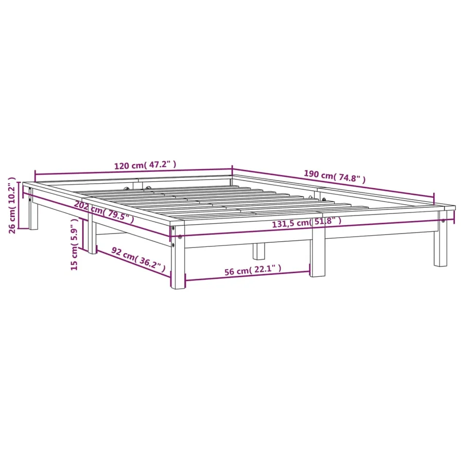 Cadre de lit sans matelas gris bois massif - 9