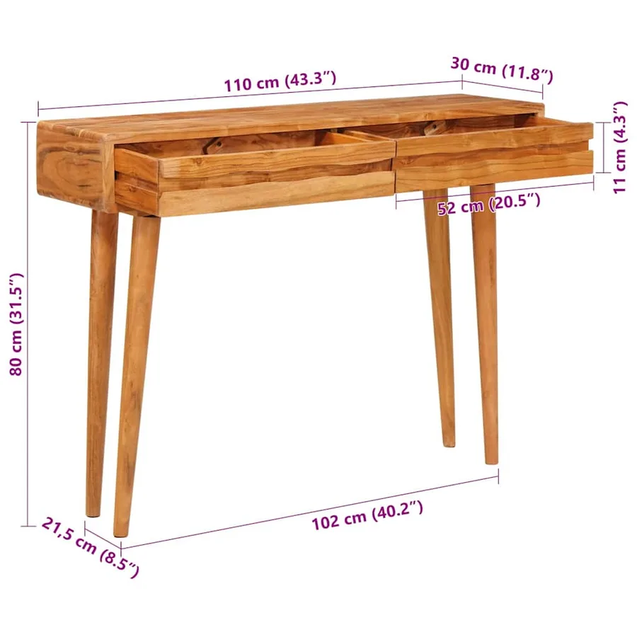 Table console Marron 110 x 30 x 80 cm Bois d'Acacia Massif - 12