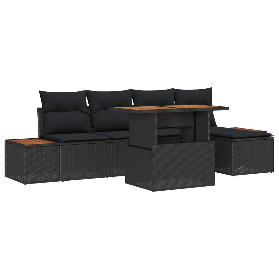 Ensemble de canapé de jardin 6 pcs Noir et Marron