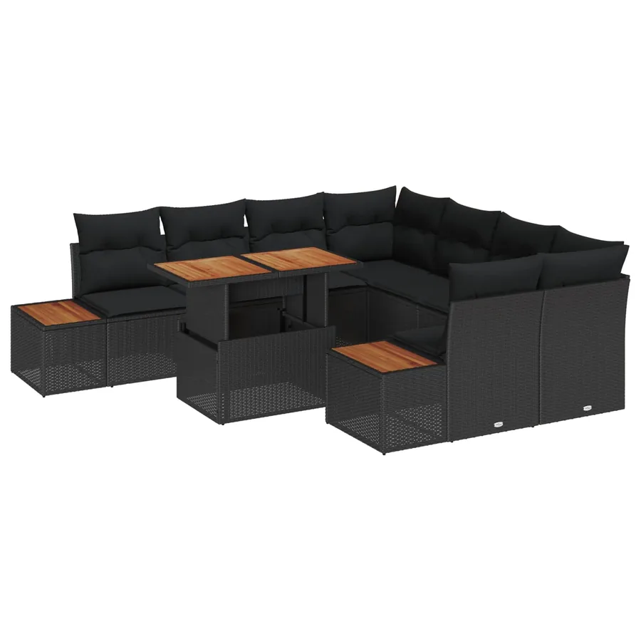 Ensemble de canapé de jardin 9 pc Noir et Marron