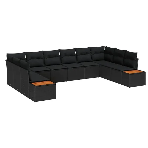 Ensemble de canapé de jardin 10 pcs Noir Poly rotin