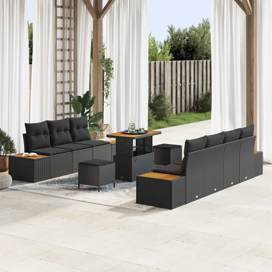 Ensemble de canapé de jardin avec coussin 10 pcs Noir