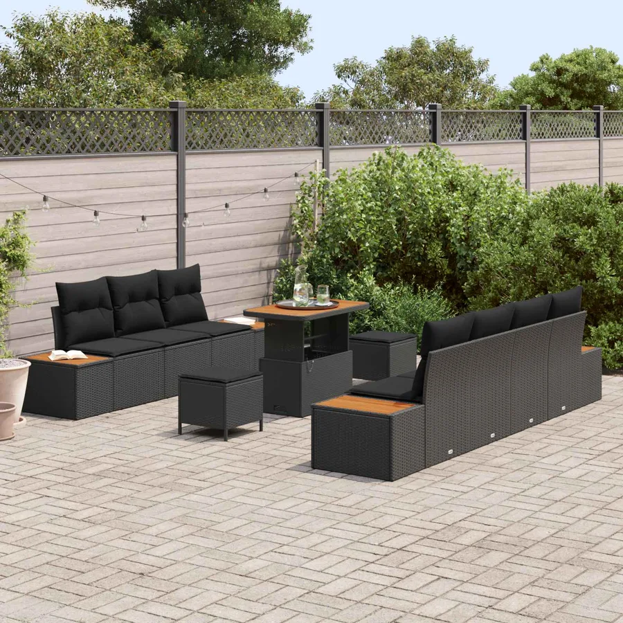 Ensemble de canapé de jardin avec coussin 10 pcs Noir - 3