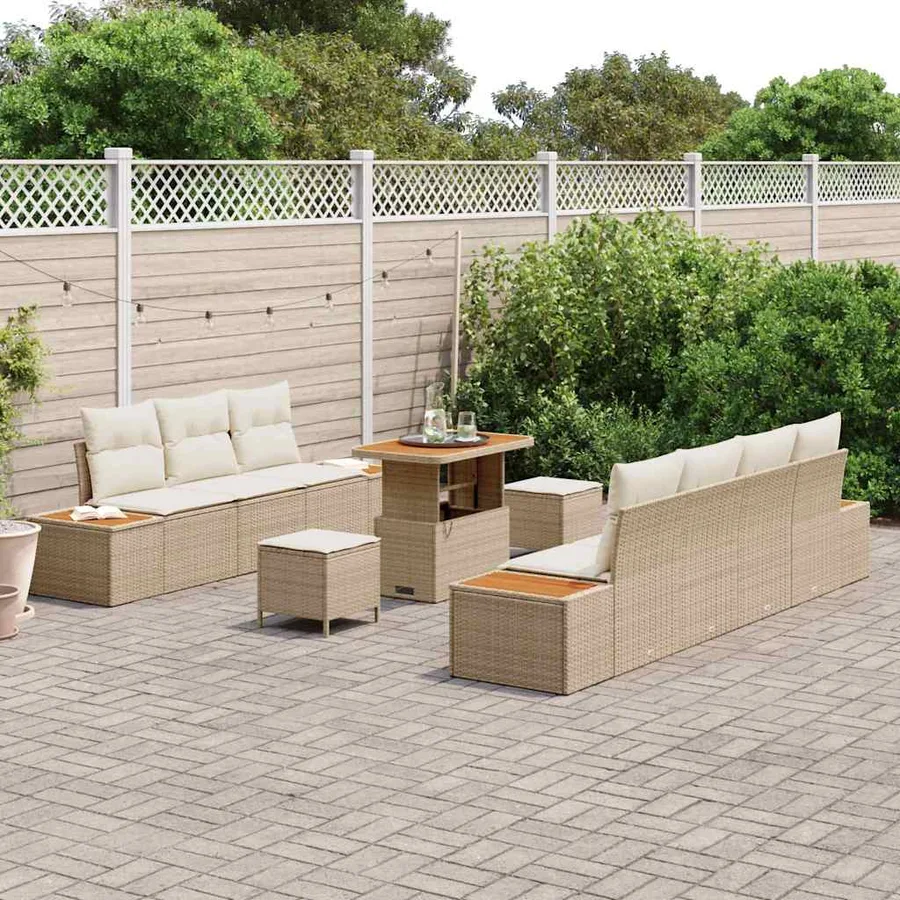 Ensemble de canapé de jardin 10 pcs Beige Poly rotin - 3