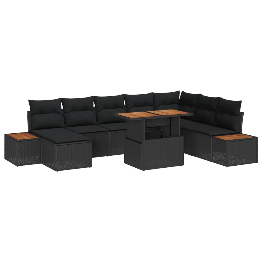 Ensemble de canapé de jardin 9 pcs Noir et Marron