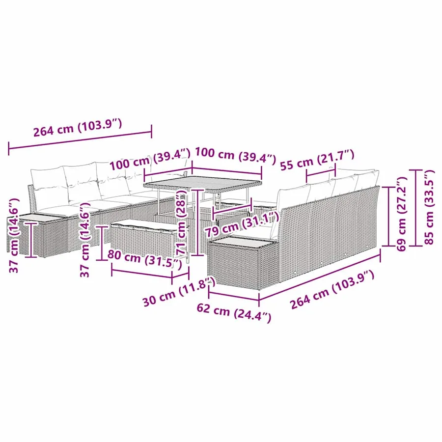 Ensemble de canapé de jardin 11 pcs Beige Poly rotin - 18