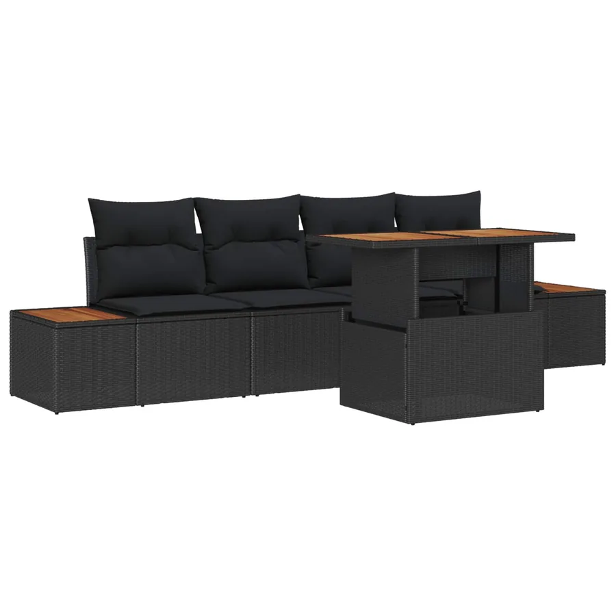 Ensemble de canapé de jardin 5 pc Noir et Marron