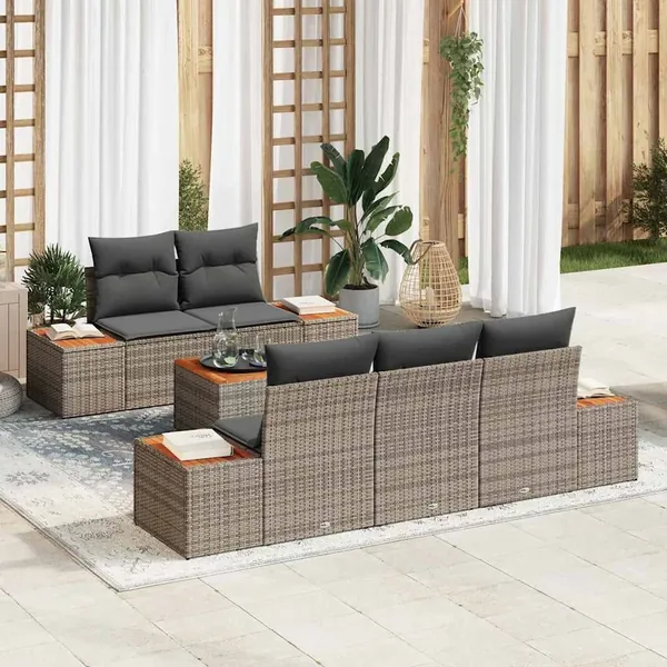 Ensemble de canapé de jardin 6 pcs Gris Poly rotin