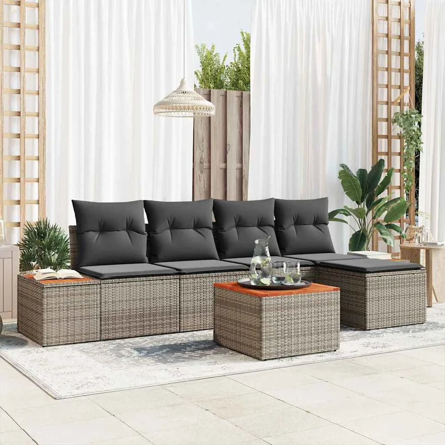 Ensemble de canapé de jardin avec coussin 6 pcs Gris Polyrotin