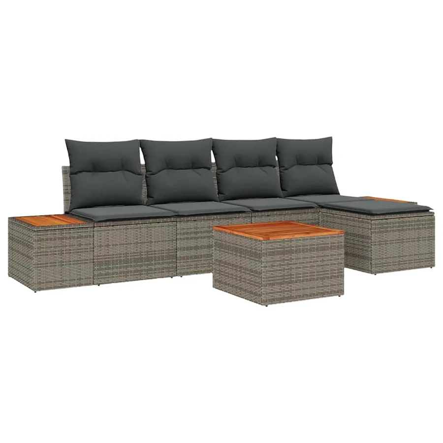 Ensemble de canapé de jardin avec coussin 6 pcs Gris Polyrotin - 2