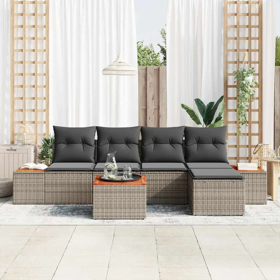 Ensemble de canapé de jardin avec coussin 6 pcs Gris Polyrotin - 3