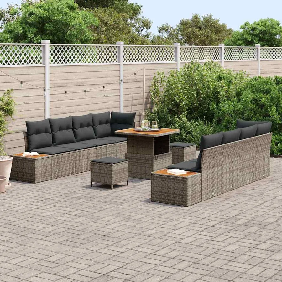 Ensemble de canapé de jardin 11 pcs Gris Poly rotin - 3