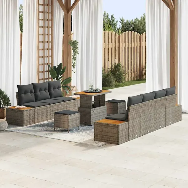 Ensemble de canapé de jardin 10 pcs Gris Poly rotin