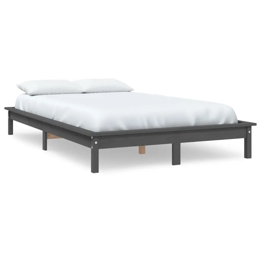 Cadre de lit sans matelas gris 120x200 cm bois massif - 2