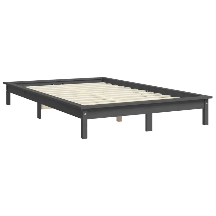 Cadre de lit sans matelas gris 120x200 cm bois massif - 4