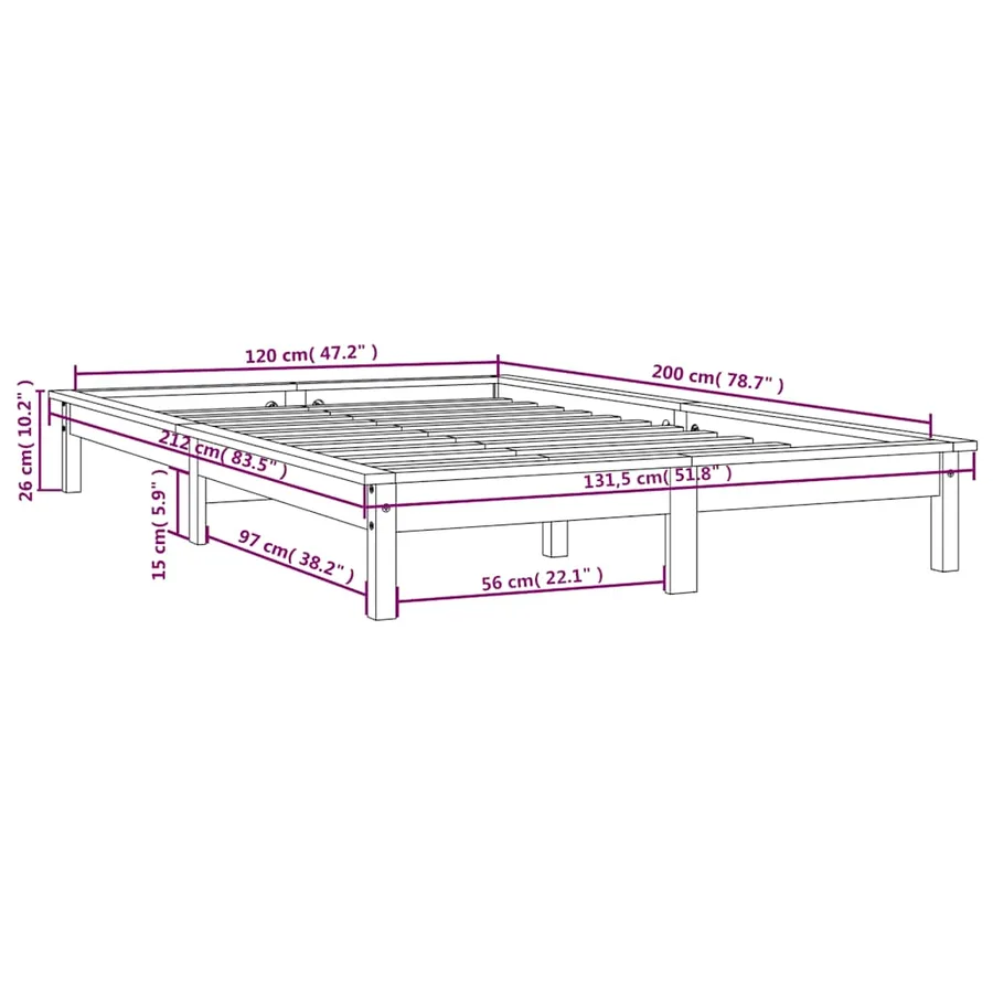Cadre de lit sans matelas gris 120x200 cm bois massif - 9