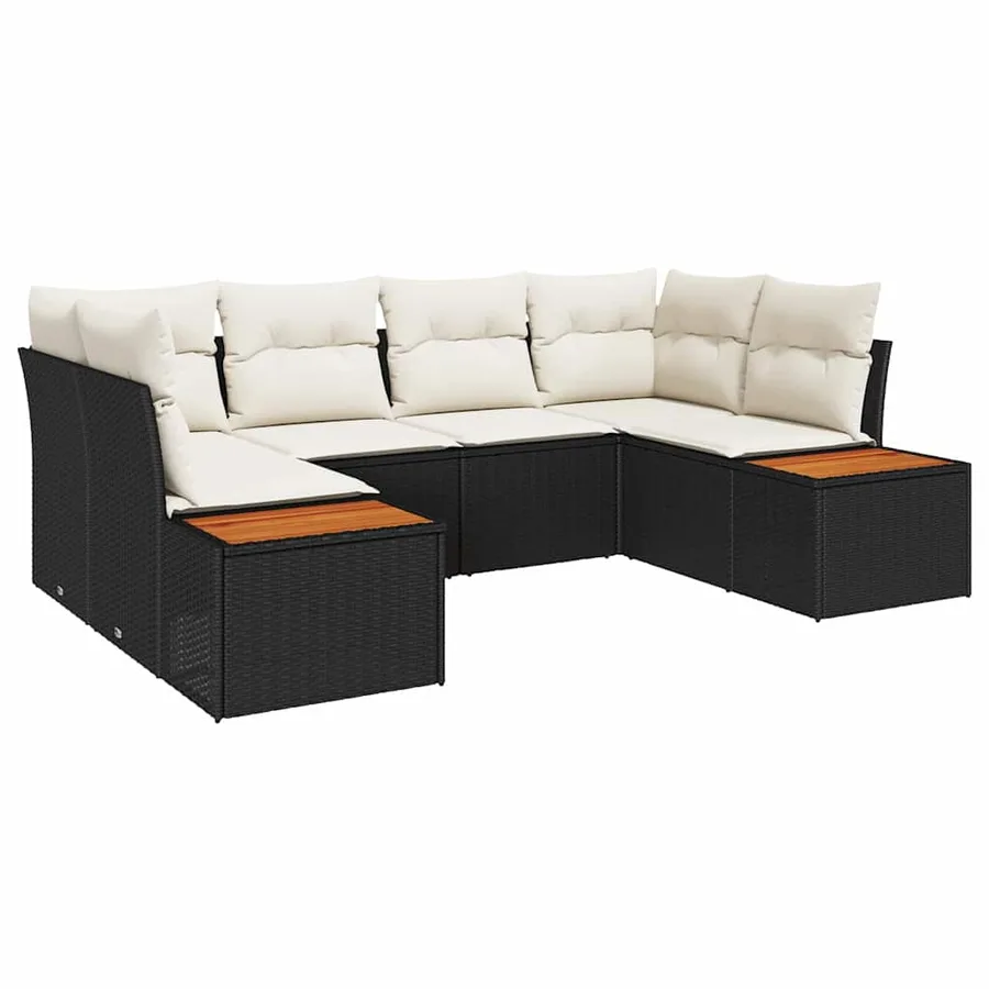 Ensemble de canapé de jardin 6 pcs Noir et Crème Polyrotin - 2