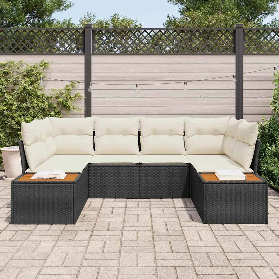 Ensemble de canapé de jardin 6 pcs Noir et Crème Polyrotin - 3