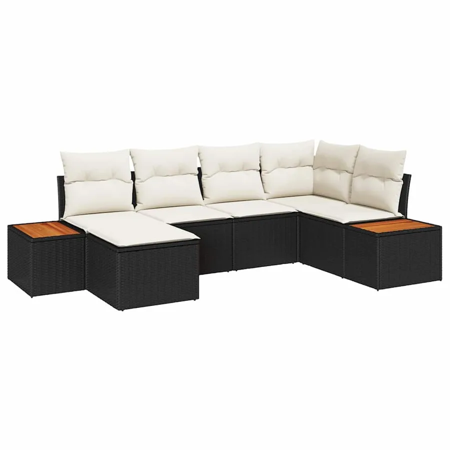 Ensemble de canapé de jardin 7 pcs Noir et Crème Polyrotin - 2