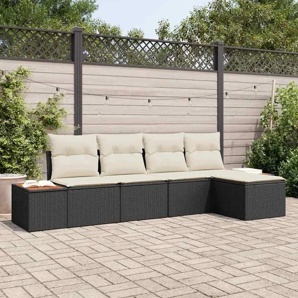 Ensemble de canapé de jardin 6 pcs Noir et Crème Polyrotin