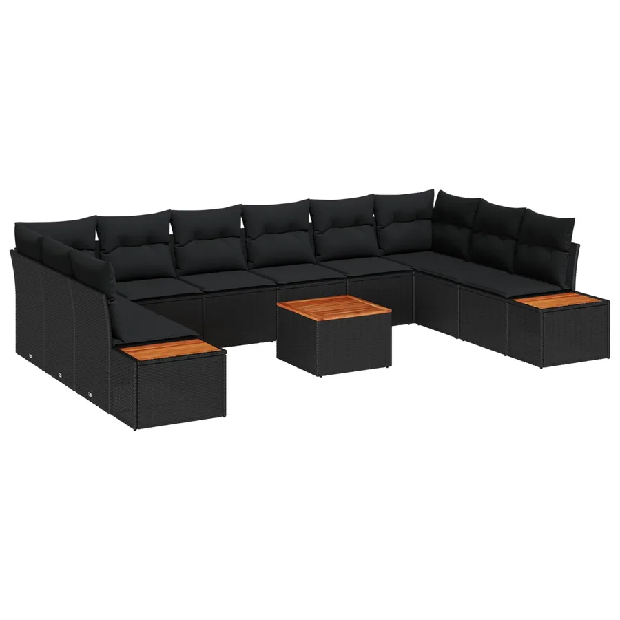 Ensemble de canapé de jardin avec coussin 10 pcs Noir Polyrotin - 2