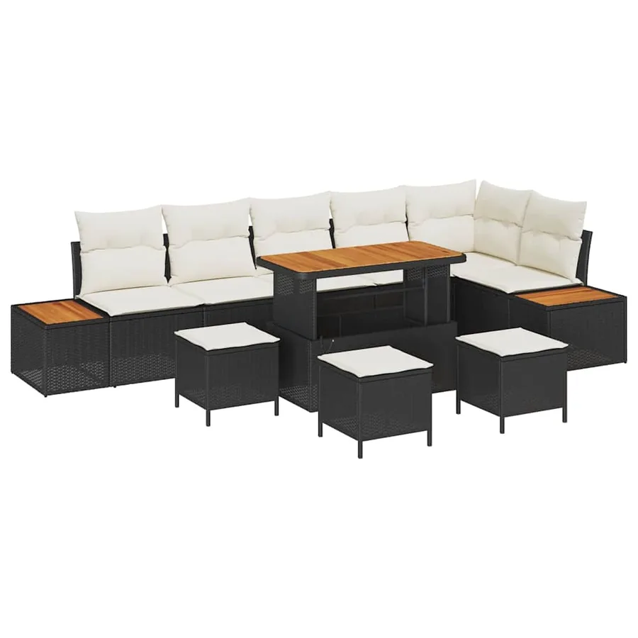 Ensemble de canapé de jardin 10 pcs Noir Poly rotin - 2