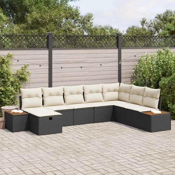 Ensemble de canapé de jardin avec coussin Noir polyrotin