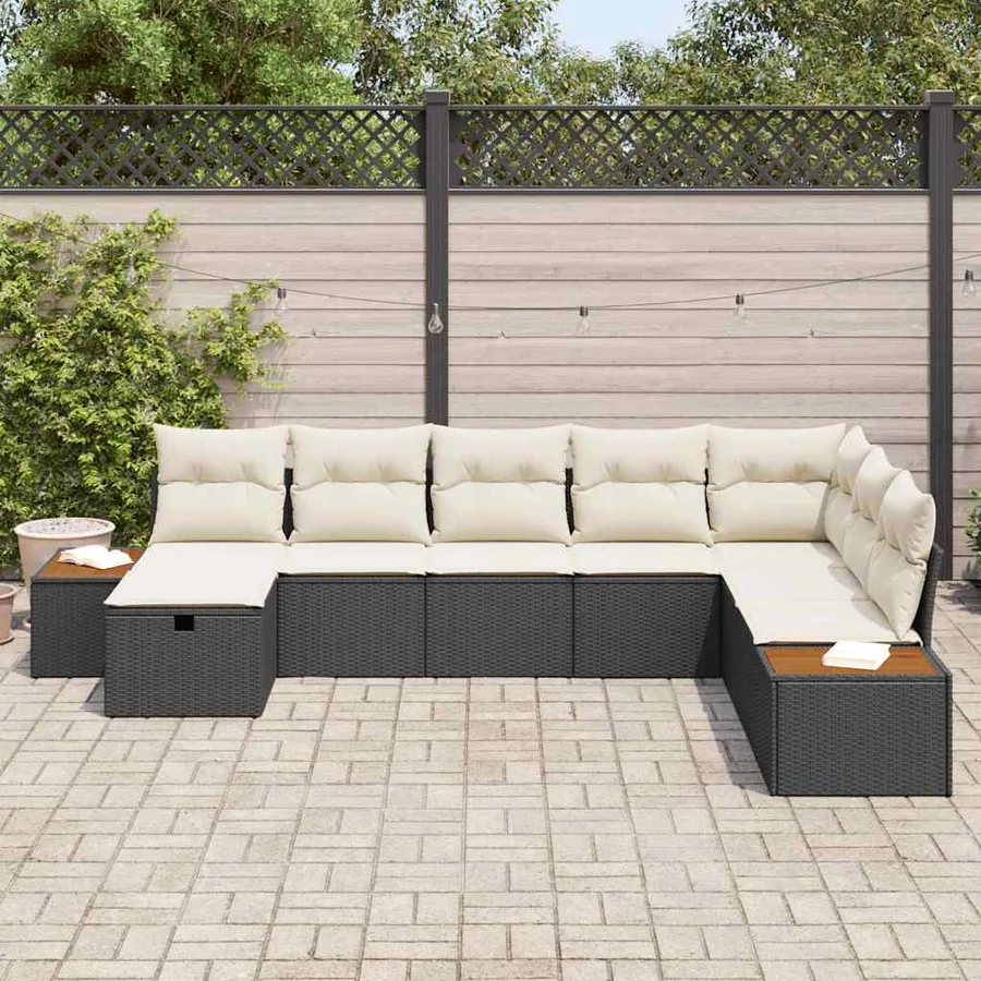 Ensemble de canapé de jardin avec coussin Noir polyrotin - 3