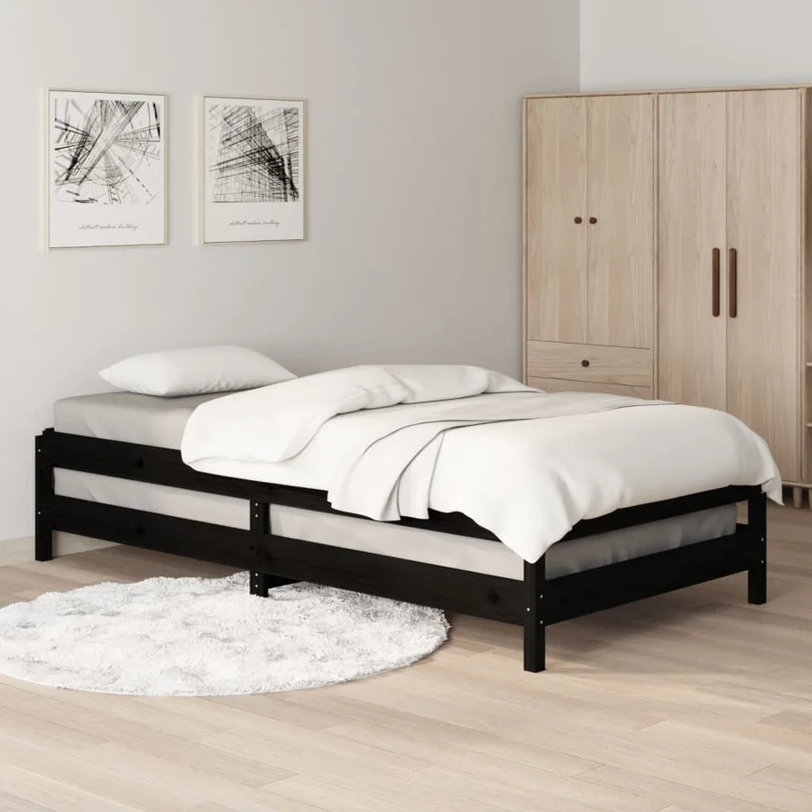 Lit empilable sans matelas noir 80x200 cm bois massif de pin - 4