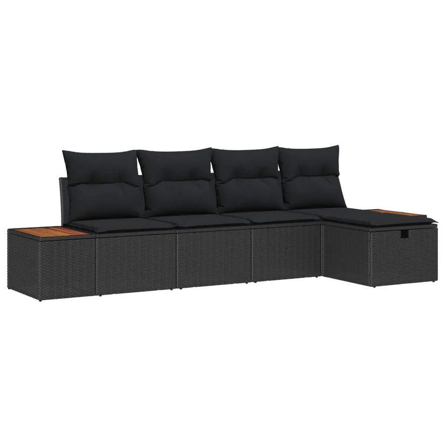 Ensemble de canapé de jardin 5 pcs Noir Poly rotin - 2