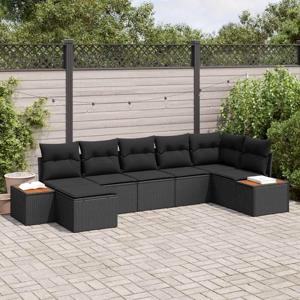 Ensemble de canapé de jardin avec coussin 8 pcs Noir Polyrotin