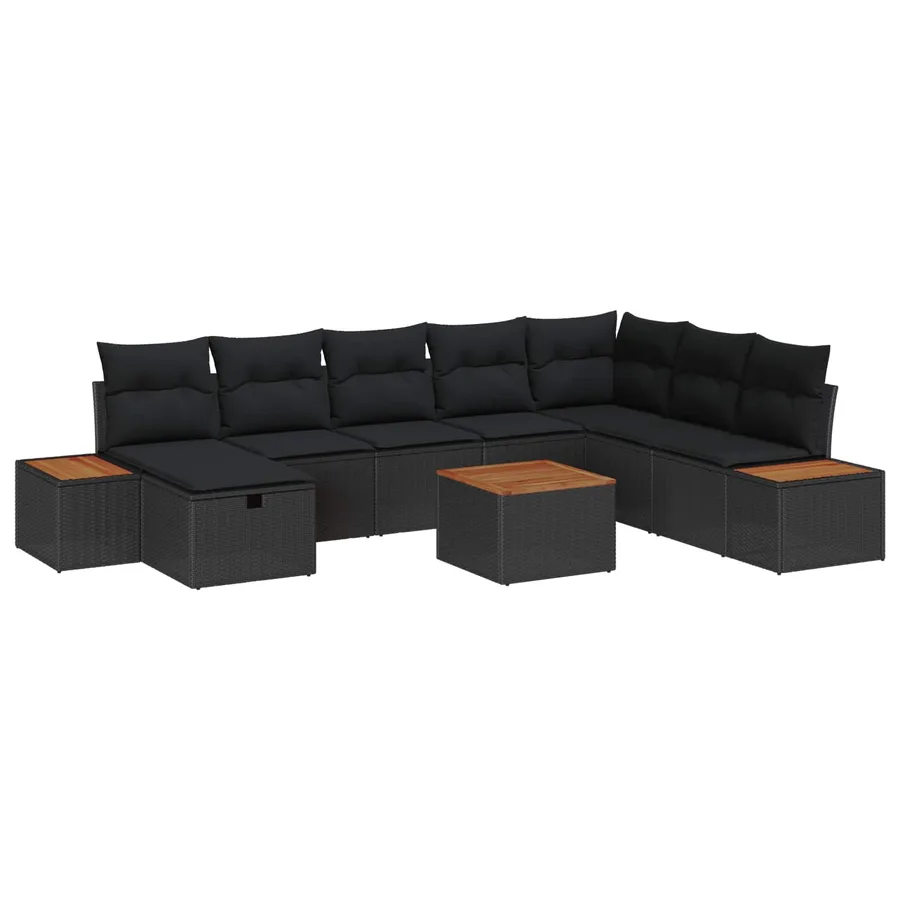 Ensemble de canapé de jardin 9 pcs Noir Poly rotin - 2