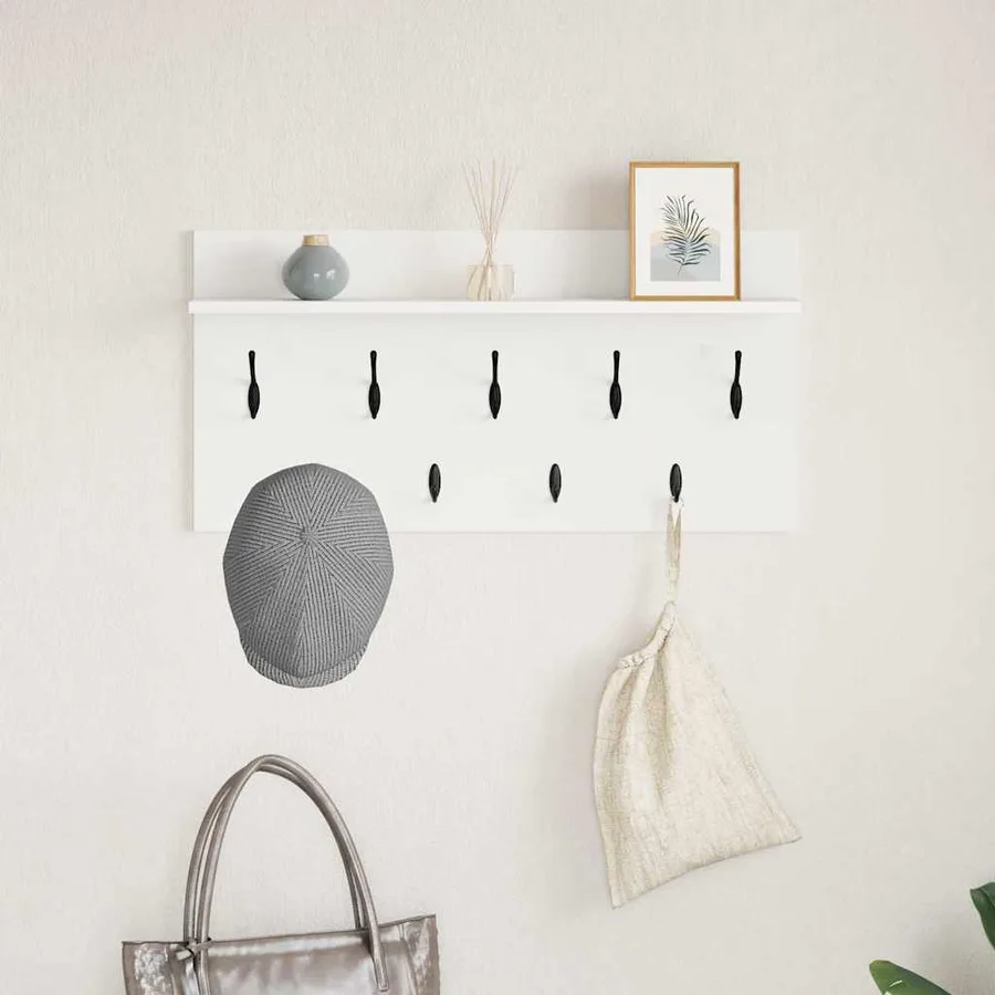 Porte-manteau mural Blanc 80 x 40 x 12 cm Bois d'ingénierie - 4